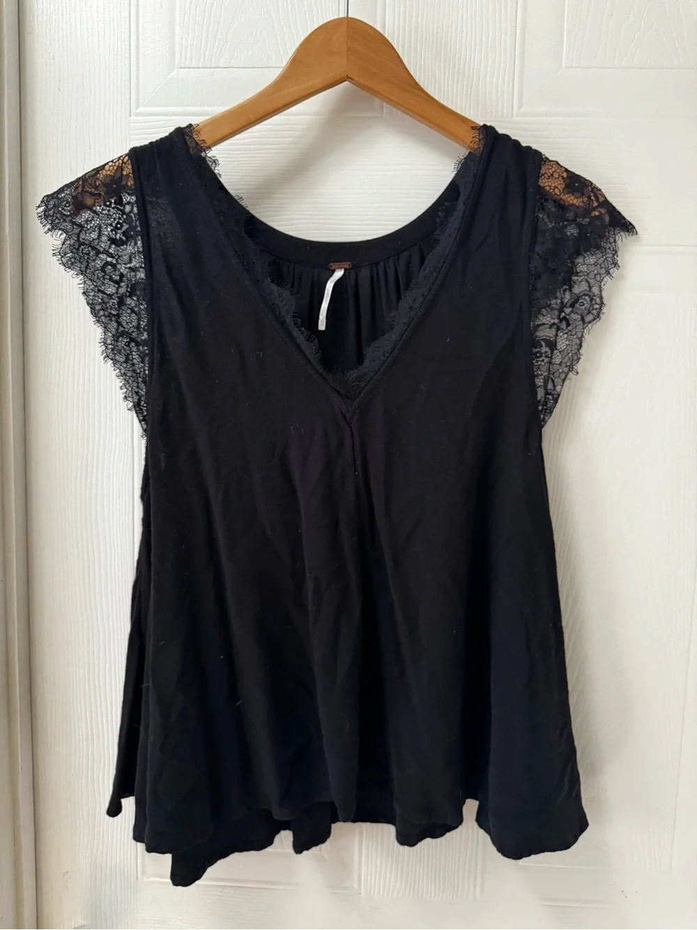 Free People Black Lace Sleeve V-Neck Camisole